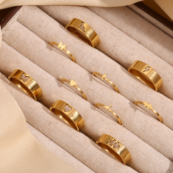 Ladies Lovers Friends 18k Gold Waterproof Stainless Steel Twp Piece Puzzle Ring