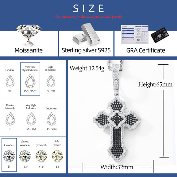 Cross Of Peace | Moissanite Diamond Solid Sterling Silver Black VVS Hip Hop Cross Pendant