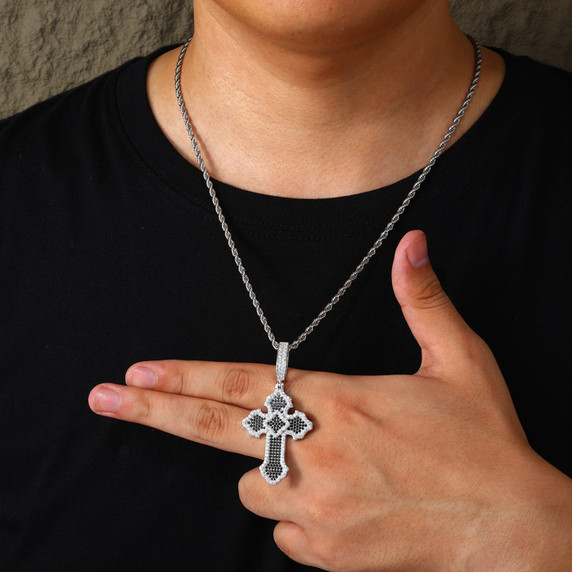 Cross Of Peace | Moissanite Diamond Solid Sterling Silver Black VVS Hip Hop Cross Pendant