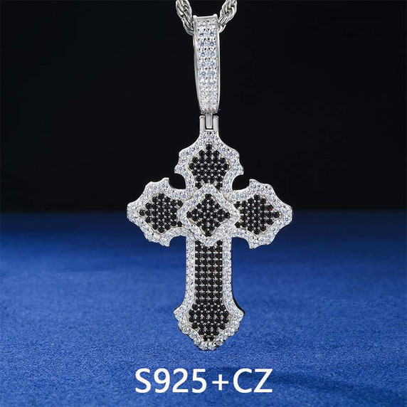 Cross Of Peace | Moissanite Diamond Solid Sterling Silver Black VVS Hip Hop Cross Pendant