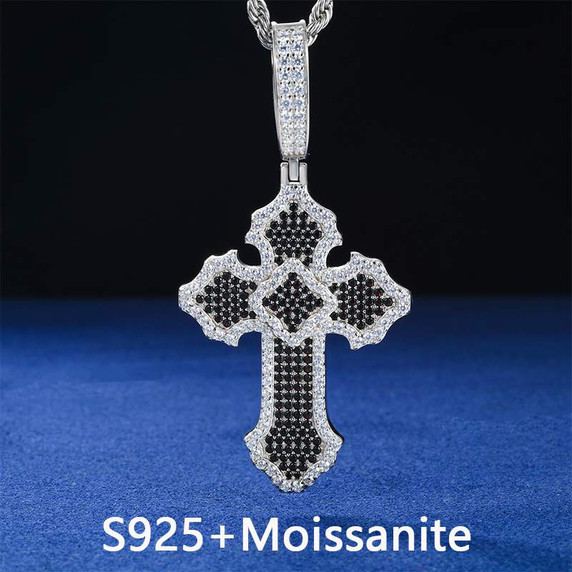 Cross Of Peace | Moissanite Diamond Solid Sterling Silver Black VVS Hip Hop Cross Pendant