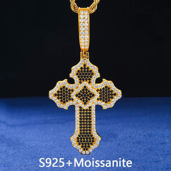 Cross Of Peace | Moissanite Diamond Solid Sterling Silver Black VVS Hip Hop Cross Pendant