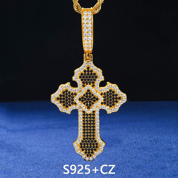 Cross Of Peace | Moissanite Diamond Solid Sterling Silver Black VVS Hip Hop Cross Pendant