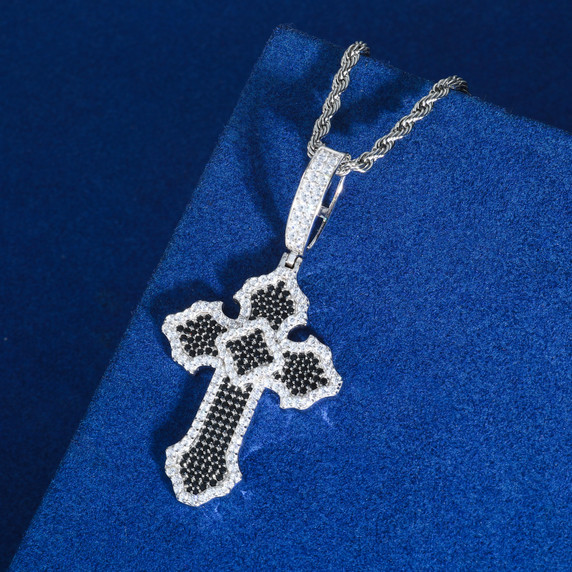 Cross Of Peace | Moissanite Diamond Solid Sterling Silver Black VVS Hip Hop Cross Pendant