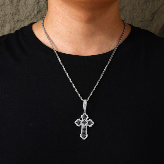 Cross Of Peace | Moissanite Diamond Solid Sterling Silver Black VVS Hip Hop Cross Pendant