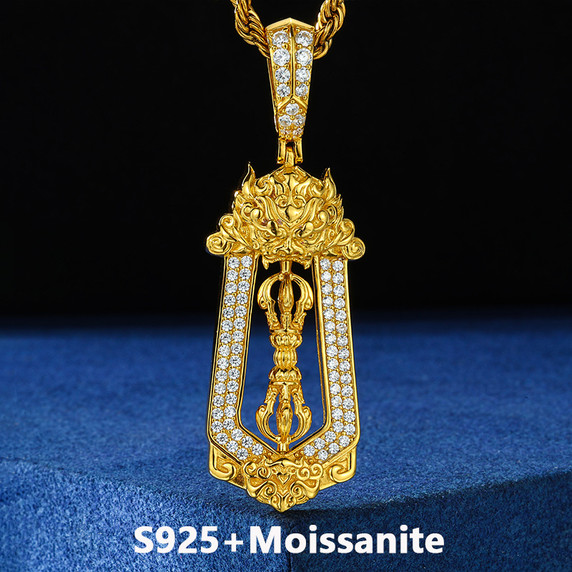 The Vajra | D VVS1 Moissanite Diamond Ancient Tibetan Buddhist 925 Silver Pendant
