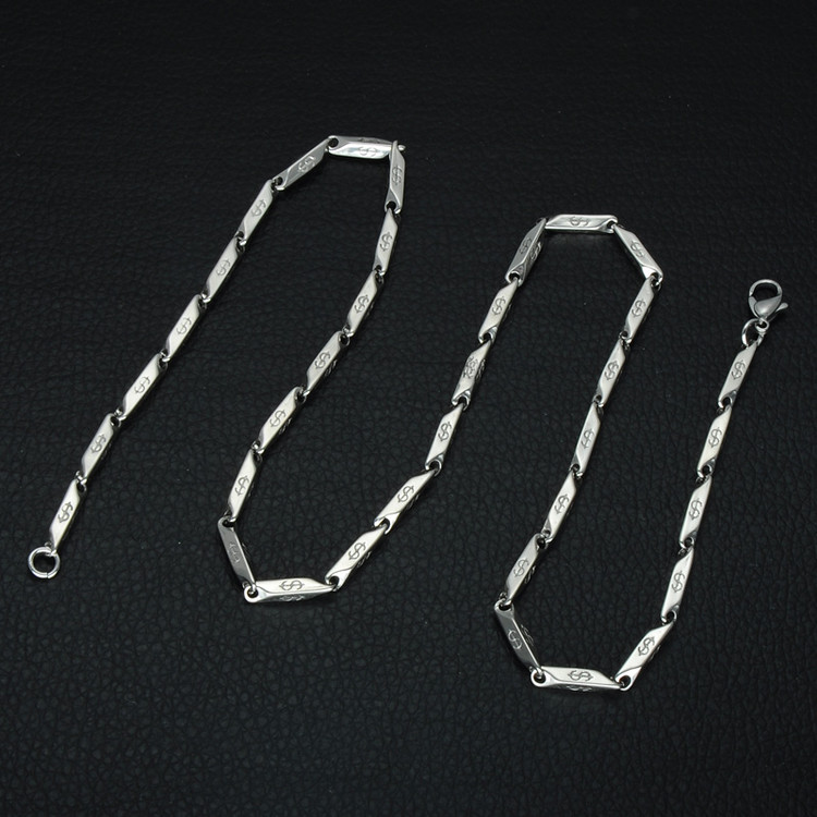 Mens Hip Hop Titanium Stainless Steel Dollar Sign Pattern Stick Aberdeen Chain Necklace