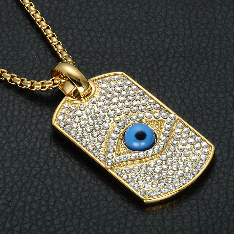 Iced Out Lab Diamond Illuminati Pyramid Eye Pendant Bling 14k Gold Titanium Dog Tag Necklace