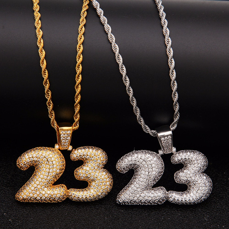 Bling Iced Out Number 23 Pendant Chain Necklace