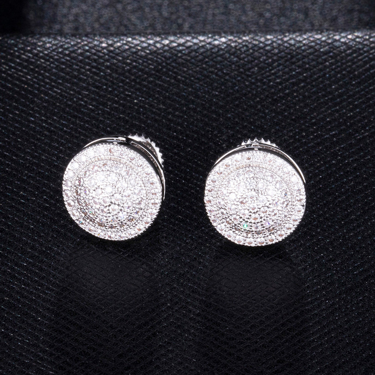 Silver 14k Gold Flooded Ice AAA True Micro Pave Ice Disc Hip Hop Earrings
