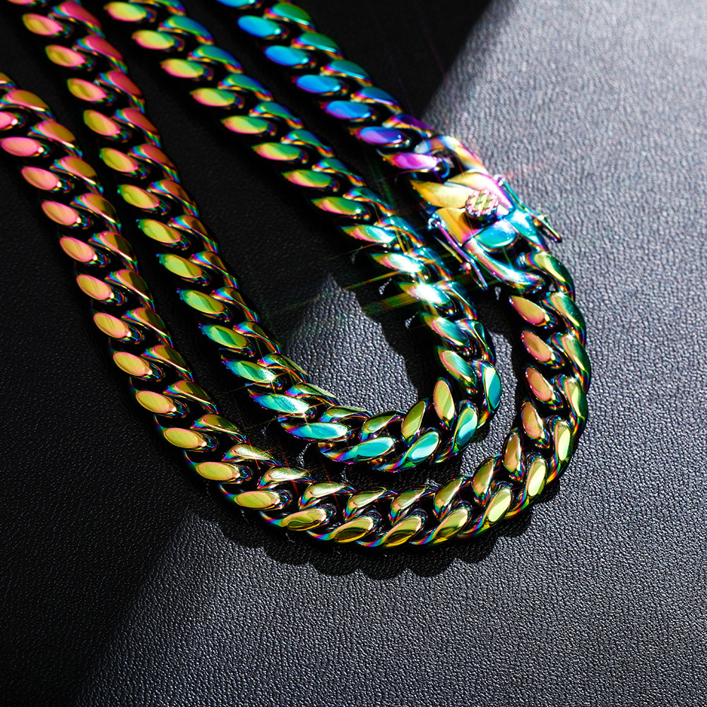 Rainbow Stainless Steel Cuban Chain Chain Hip Hop Stainless Steel Men's  Chain Necklace - Temu