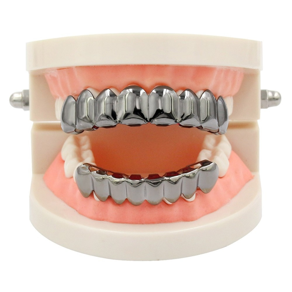 Full Mouth 8 Tooth 14k Gold Silver Black Hip Hop Teeth Grillz Set