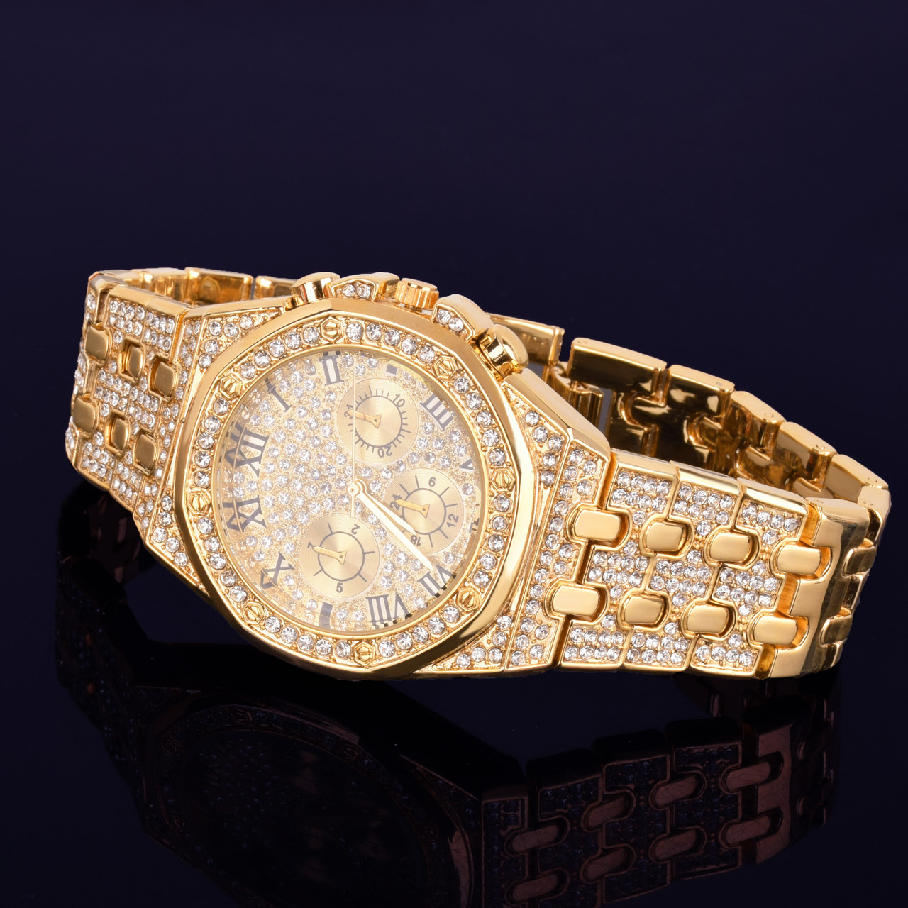 gold bling watch