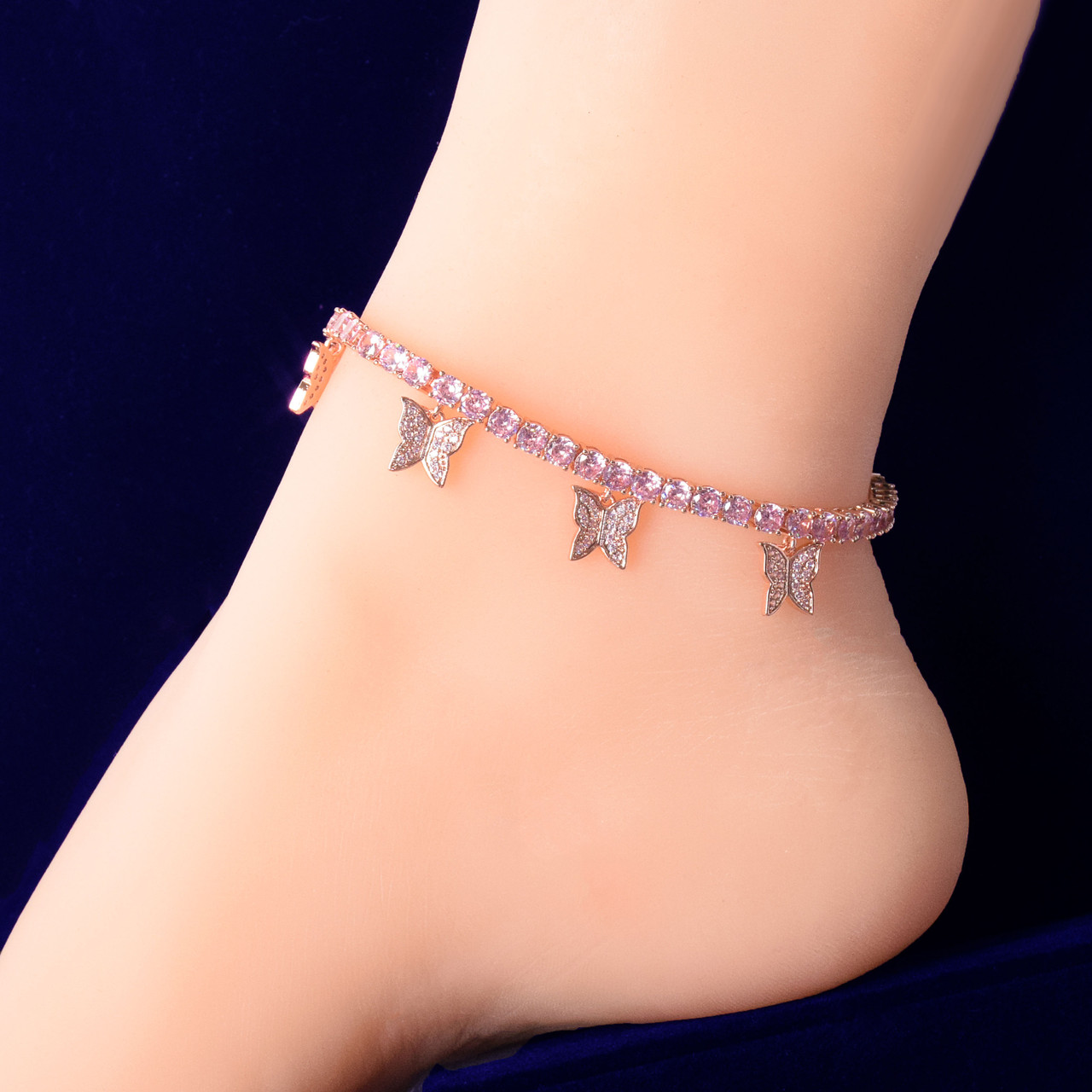 Bohemian anklet Feet jewelry Sterling silver butterfly anklet Pretty ankle chain AAA Foot fetish Rolo chain anklet