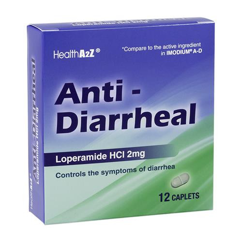 12ct ANTI-DIARRHEAL LOPERAMIDE 2mg CAPLETS (COMPARE TO IMODIUM A-D)