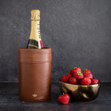Dutchdeluxes Full Grain Leather Wine Cooler, Classic Brown /. Made in the Netherlands, Dutchdeluxes / handmade, available in the elk & HAMMER Gallery