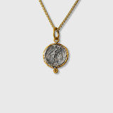 Prehistoric Works Ancient Athena - Wisdom Goddess - Coin (Replica) Tetradrachm Charm Pendant, 24kt Gold, Silver & 0.02ct Dia 