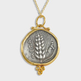 Prehistoric Works 24K Gold-Framed Ancient Harvest Goddess, Demeter, Tetradrachm Coin (Replica) Charm Pendant, 24kt Gold, Silver & 0.09ct Diamonds 