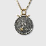 Prehistoric Works Roman Caesar Coin (Replica) Charm Pendant, 24kt Gold, Silver and 0.02ct Diamond 