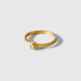 Prehistoric Works Solid, 24K Yellow Gold Stacker Ring, Hammered Textured Gold Band with Diamond Detail 