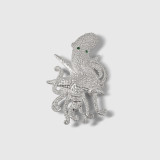 Sterling Silver Octopus Brooch with Green Tsavorite Eyes , World on a String , elk & HAMMER