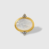 Kurtulan Mother of Pearl, Carved Crane Motif Statement Ring with Diamonds, 24kt Yellow Gold and Sterling Silver 