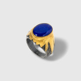 Prehistoric Works Blue Lapis Lazuli Ring, Oval Lapis, 24K Gold and Silver Texture 