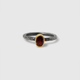 Dark Red, Oval, Garnet Solitaire Ring, 24kt Gold and Silver Prehistoric Works elk & HAMMER
