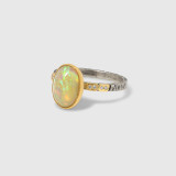 Prehistoric Works 2.02 ct Large, Stunning Opal Ring with Diamonds, 24kt Gold and Silver 