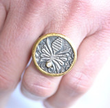 Ancient Roman Bee Coin Ring with Diamond, in 24kt Gold and Silver
