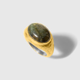 Large, Oval, Domed Labradorite Ring in 24kt Gold and Silver by Prehistoric Works of Istanbul, Turkey.