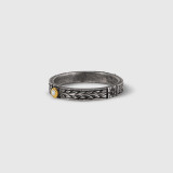 24kt Gold and Silver with Single Diamond Engraved Stacker Ring, Sterling Silver engraved band with diamond, handmade in Istanbul, Turkey