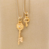 Prehistoric Works Love Key Charm Pendant Necklace with Diamond, 24kt Solid Gold 