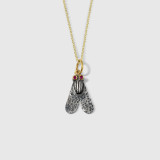 Prehistoric Works Small, Ancient Fly with Ruby Eyes, Charm Pendant Necklace, 24kt Gold and Silver 