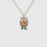 Multi-Colored Enameled Owl Charm with Diamond Eyes, 24kt Yellow Gold and Silver, with Diamonds