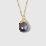 Prehistoric Works Large, 36.90 ct Black Baroque Pearl Pendant Necklace with Diamonds, 24kt Solid Gold 