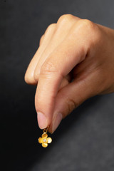 Prehistoric Works Miniature Four-Petal Flower Charm Pendant Necklace with Diamond, 24kt Solid Gold 
