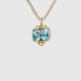Prehistoric Works Faceted Checkerboard Bright Blue Topaz Pendant, 24K Solid Gold 