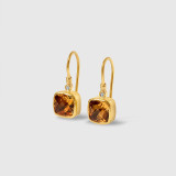 Prehistoric Works Faceted Checkerboard 3.60 ct Citrine Earrings with Diamond Detail in 24kt Gold 