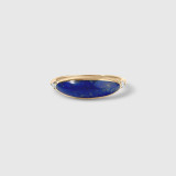 Kabana High Grade, Lapis Lazuli Domed Inlay Ring with Side Diamonds 