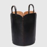 Otis Ingrams Quarto Leather Woven Basket in Black 