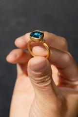Kurtulan Checkerboard London Blue Topaz Ring with Side Diamonds 