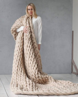 Woolexperts Chunky Knit Merino Wool Blanket in Off White, 30" x 50" 