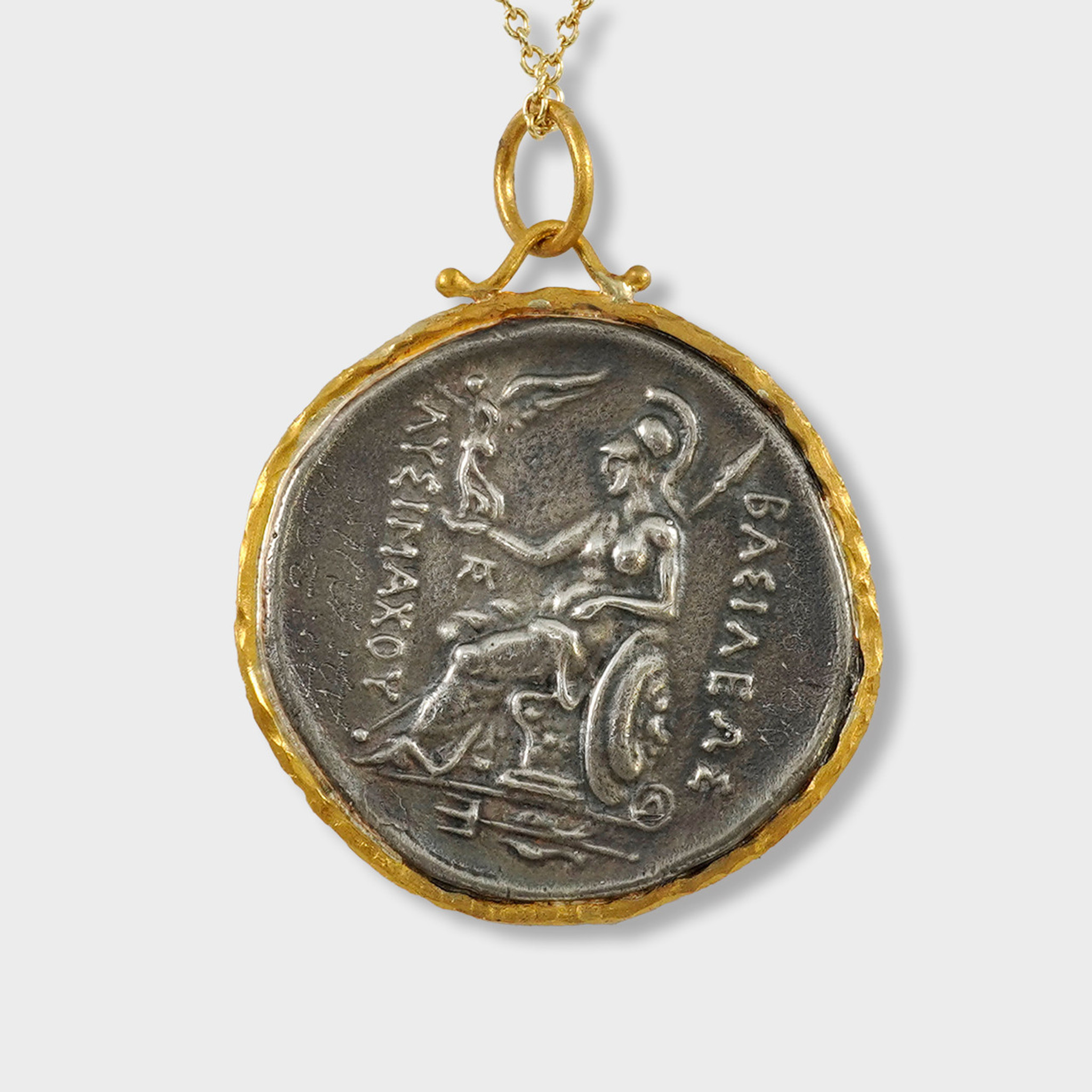 Prehistoric Works Alexander the Great, Charm Pendant, Tetradrachm (Coin Replica) 24kt Gold, Silver & 0.01ct Diamonds 