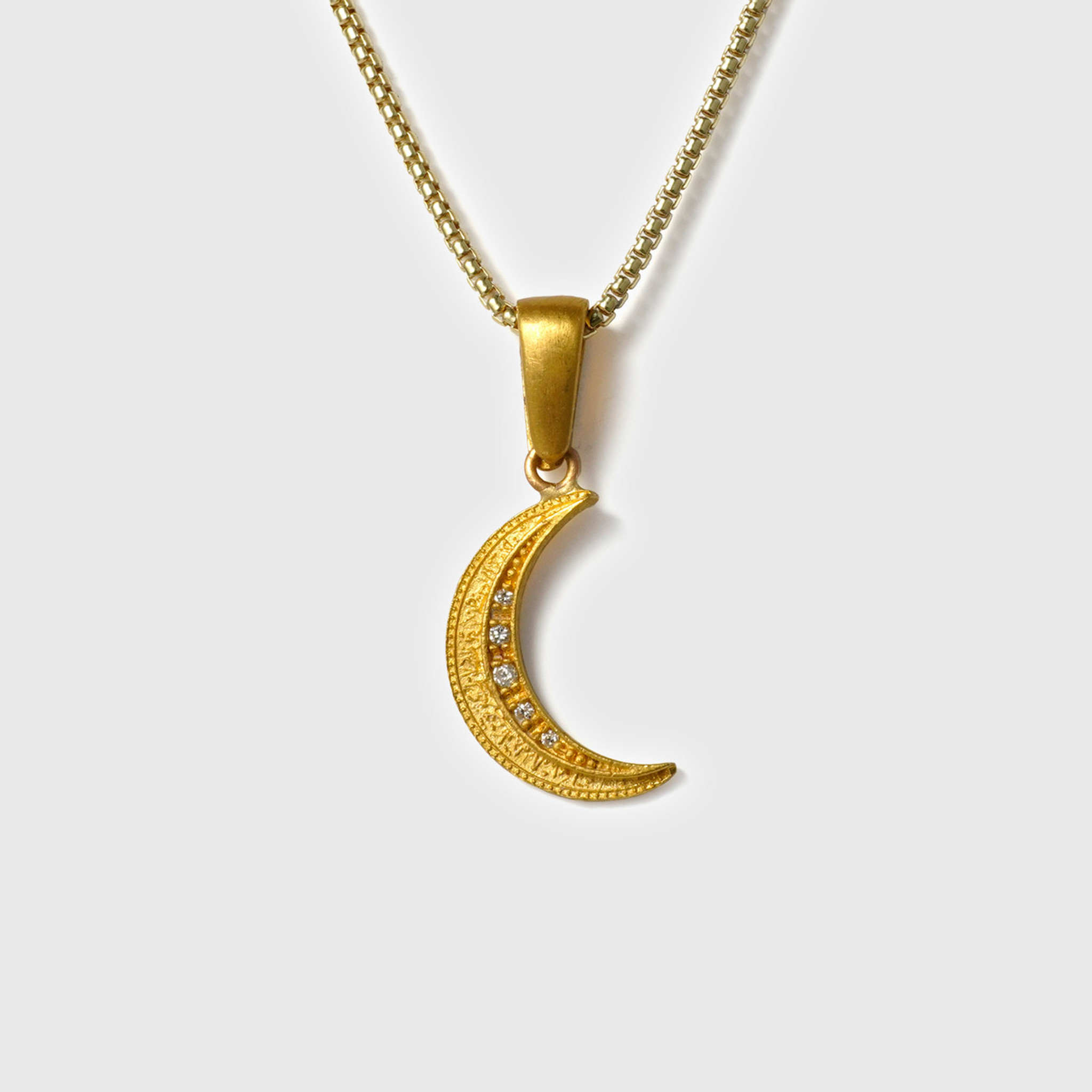 Prehistoric Works Moon Charm, 24K Solid Yellow Gold Moon, Waxing or Waning, Pendant-Charm, with 0.04ct Diamonds 