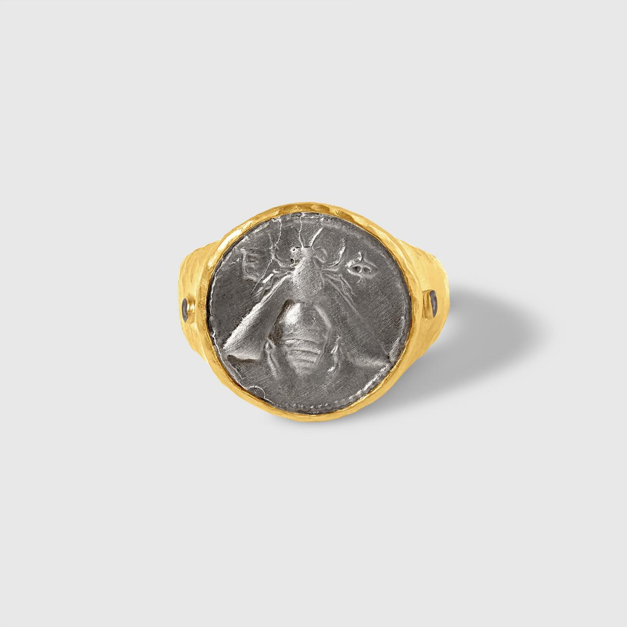 Ancient Bee Coin Ring (Comfort Fit) with Diamond, 24kt Gold and Silver, by Kurtulan Jewellery, made to order.
