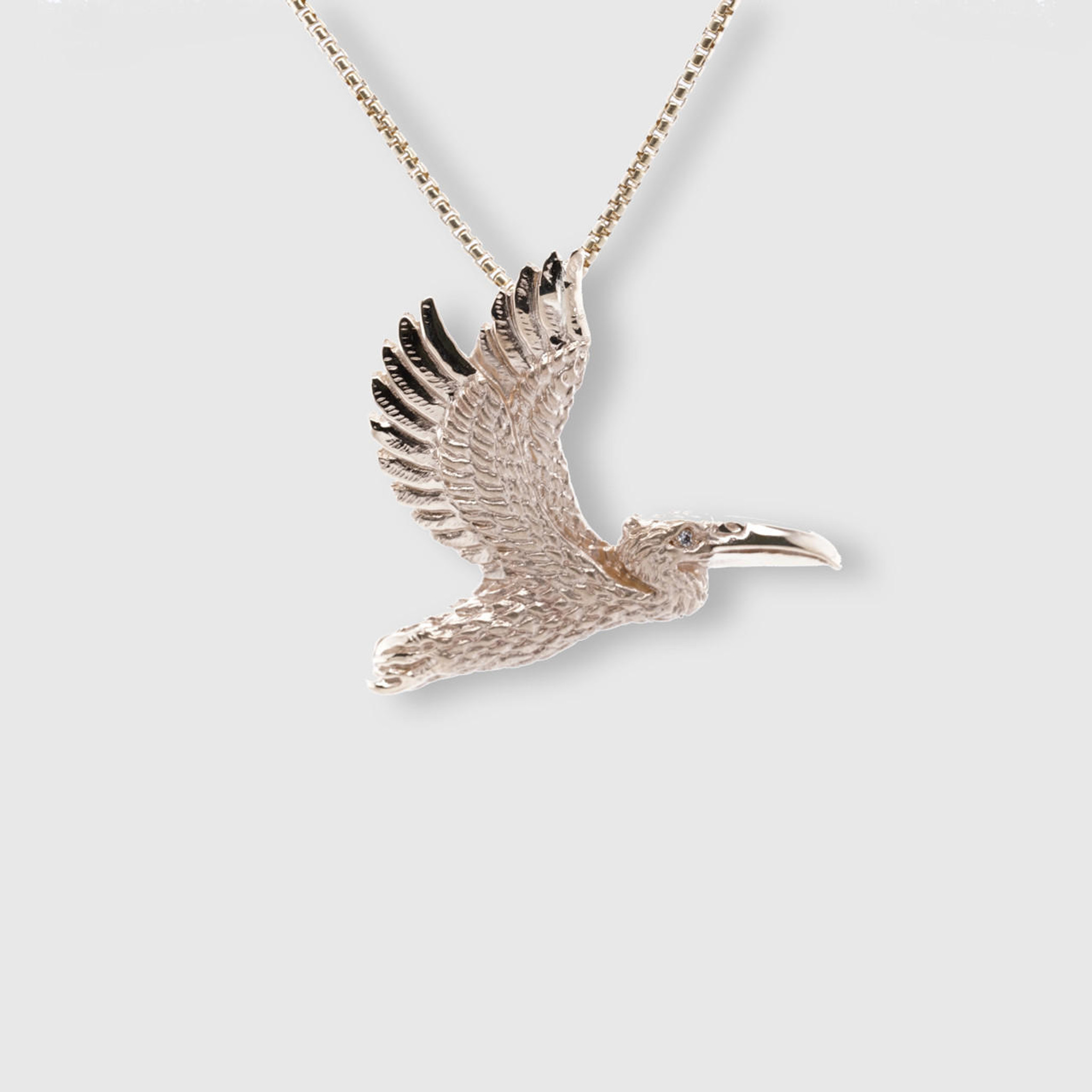 World on a String Pelican Pendant Necklace with Diamond Eye, 14kt Yellow Gold 