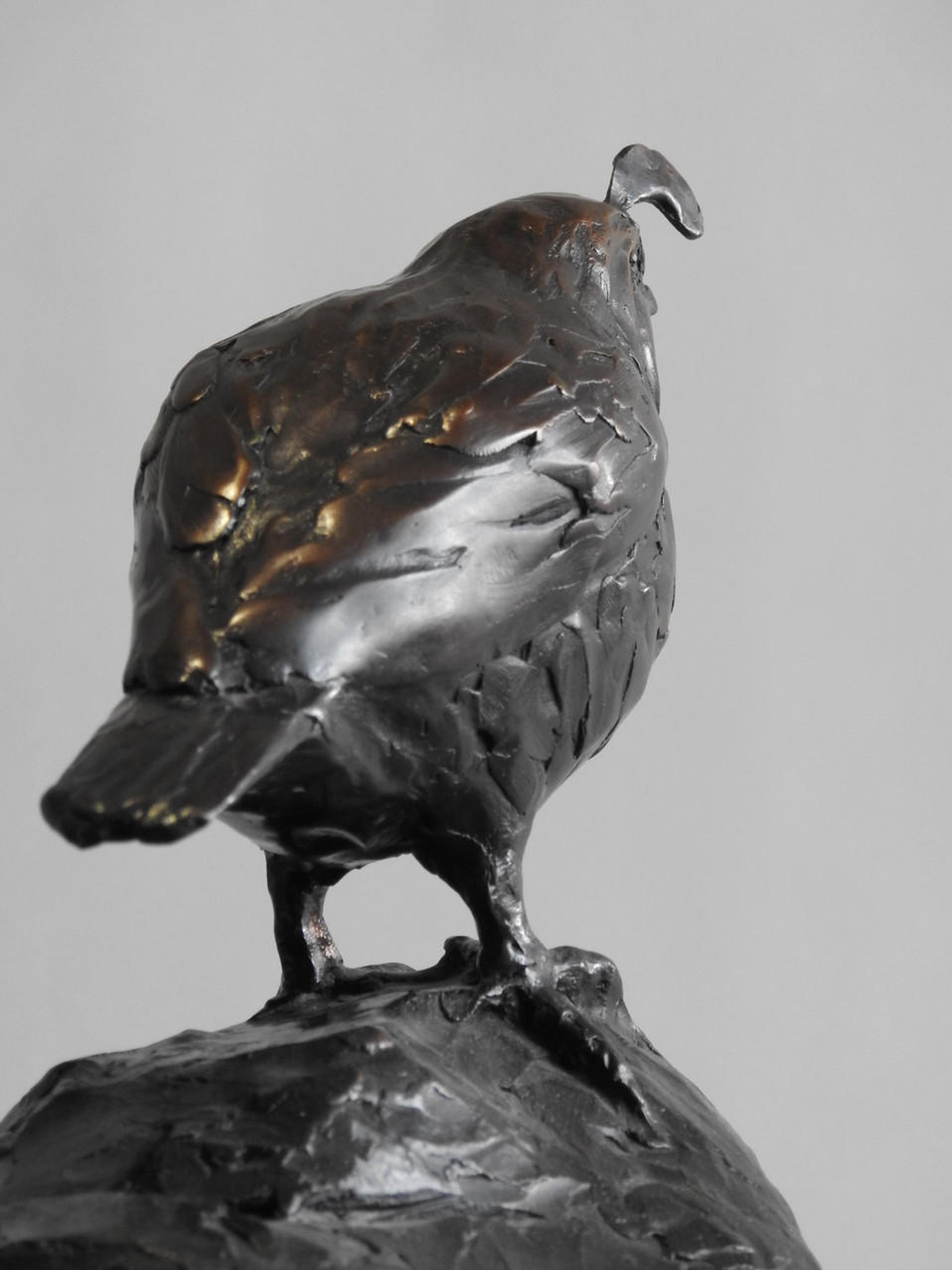 Kindrie Grove California Quail, Small Bronze Bird Sculpture, 7" 