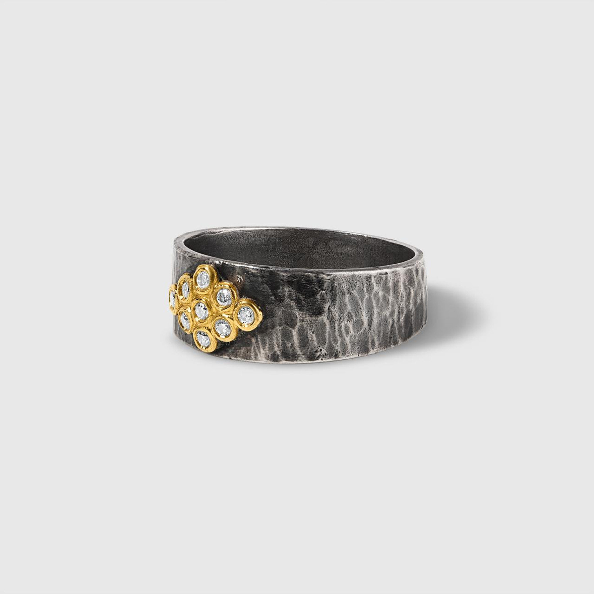 0.10ct Diamond, Rhombus Shaped Pattern Ring in 24kt Gold on Silver Band