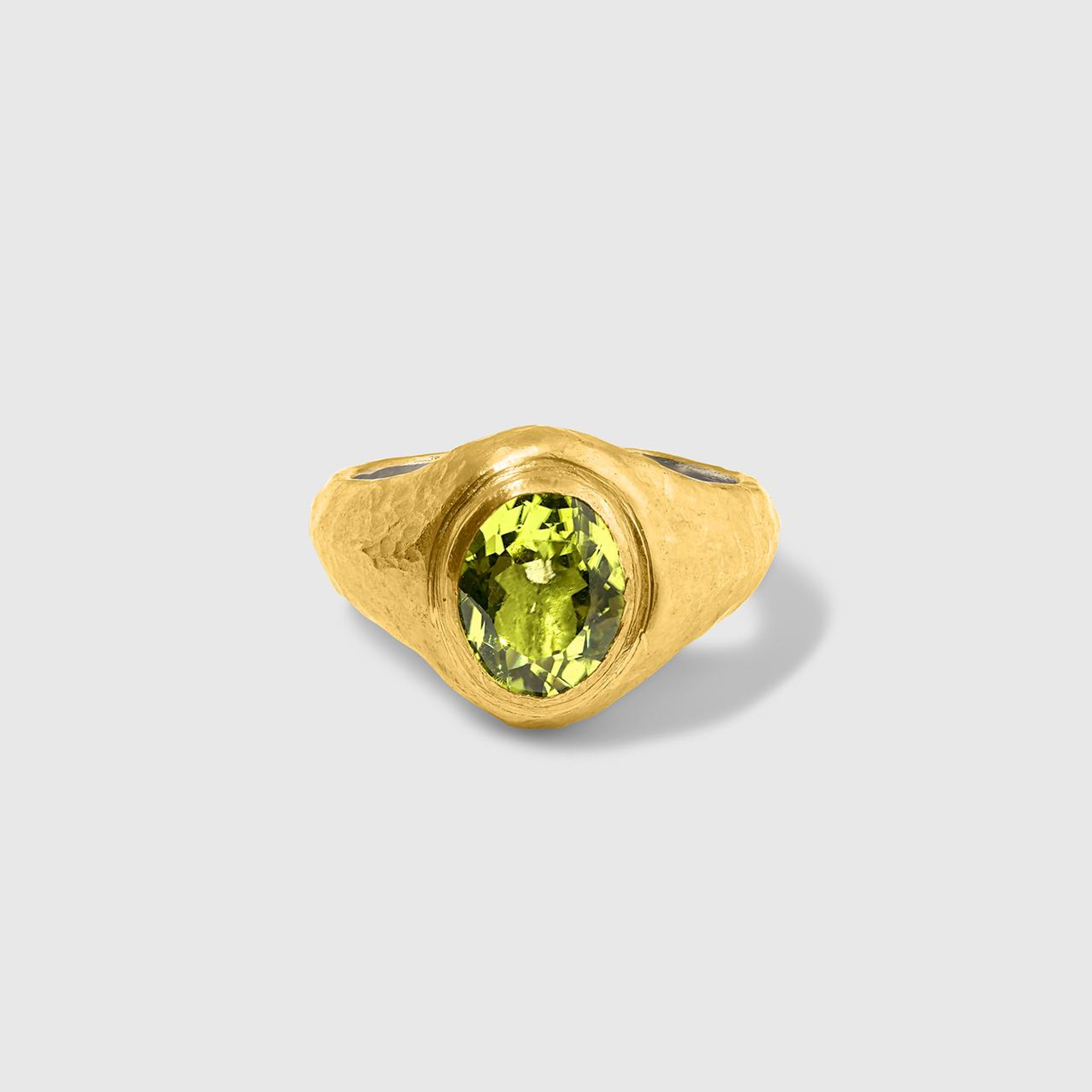 Prehistoric Works Bright, Oval Peridot Signet Ring 